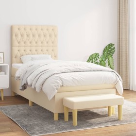 Box spring bed with cream fabric mattress 90x200 cm by , Beds and slatted bases - Ref: Foro24-3137370, Price: 372,03 €, Disco...