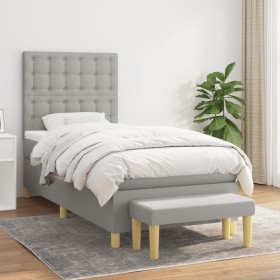 Cama box spring con colchón tela gris claro 80x200 cm