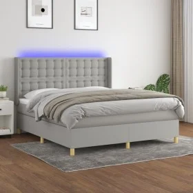 Box spring bed mattress and LED lights light gray fabric 160x200 cm by , Beds and slatted bases - Ref: Foro24-3139205, Price:...