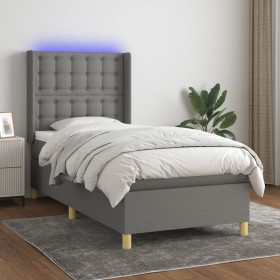 Cama box spring colchón y luces LED tela gris oscuro 100x200 cm