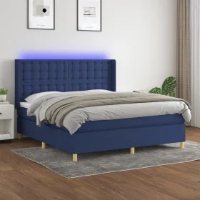 Box spring bed mattress and LED lights blue fabric 160x200 cm by , Beds and slatted bases - Ref: Foro24-3139211, Price: 572,0...