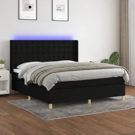 Box spring bed mattress and LED lights black fabric 160x200 cm by , Beds and slatted bases - Ref: Foro24-3139207, Price: 618,...