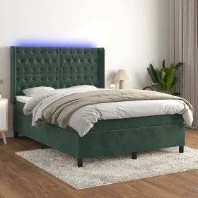 Box spring bed with mattress and LED dark green velvet 140x190cm by , Beds and slatted bases - Ref: Foro24-3139742, Price: 56...