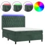 Box spring bed with mattress and LED dark green velvet 140x190cm by , Beds and slatted bases - Ref: Foro24-3139742, Price: 56...