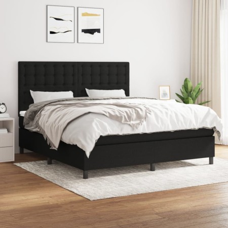 Cama box spring con colchón tela negro 160x200 cm de , Camas y somieres - Ref: Foro24-3142107, Precio: 594,29 €, Descuento: %