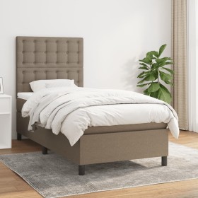 Cama box spring con colchón tela gris taupe 90x190 cm