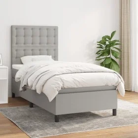 Box spring bed with light gray fabric mattress 80x200 cm by , Beds and slatted bases - Ref: Foro24-3142049, Price: 308,78 €, ...