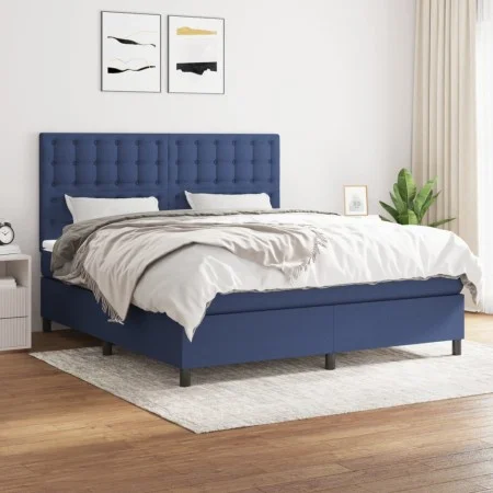 Box spring bed with blue fabric mattress 160x200 cm by , Beds and slatted bases - Ref: Foro24-3142111, Price: 553,36 €, Disco...