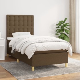 Cama box spring con colchón tela marrón oscuro 100x200 cm