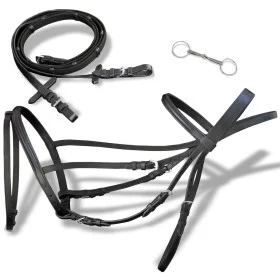 Zaumzeug aus schwarzem Leder mit Zügeln und Gebiss (Percheron-Pferd) von vidaXL, Einnicken - Ref: Foro24-90896, Preis: 39,53 ...