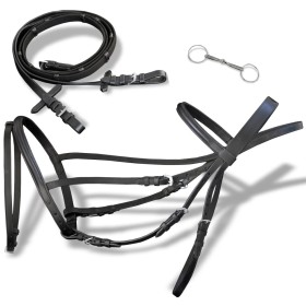 Zaumzeug aus schwarzem Leder mit Zügeln und Gebiss (Percheron-Pferd) von vidaXL, Einnicken - Ref: Foro24-90896, Preis: 44,42 ...