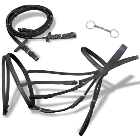 Zaumzeug aus schwarzem Leder mit Zügeln und Gebiss (Percheron-Pferd) von vidaXL, Einnicken - Ref: Foro24-90896, Preis: 44,42 ...