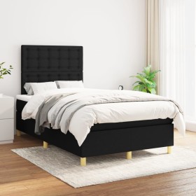 Cama box spring con colchón tela negro 120x200 cm