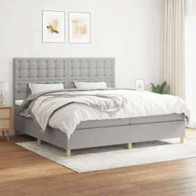 Box spring bed with light gray fabric mattress 200x200 cm by , Beds and slatted bases - Ref: Foro24-3142681, Price: 638,70 €,...