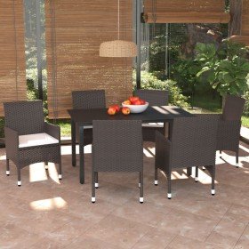 Set muebles de jardín con cojines 7 pzas ratán sintético marrón Set muebles de jardín con cojines 7 pzas ratán sintético marrón