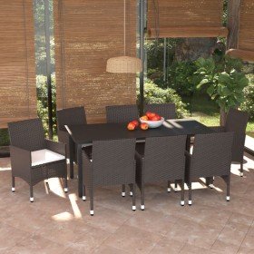Set de muebles jardín 9 pzas con cojines ratán sintético marrón Set de muebles jardín 9 pzas con cojines ratán sintético marrón