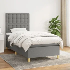 Box spring bed with dark gray fabric mattress 100x200 cm by , Beds and slatted bases - Ref: Foro24-3142634, Price: 356,07 €, ...