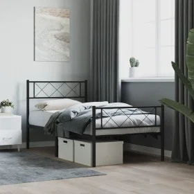 Bed frame with headboard and black metal footboard 107x203cm by , Beds and slatted bases - Ref: Foro24-372291, Price: 78,02 €...