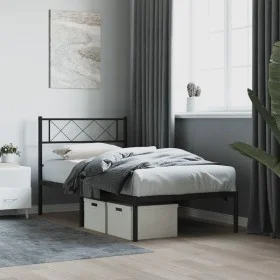 Bed frame with black metal headboard 90x200 cm by , Beds and slatted bases - Ref: Foro24-372270, Price: 58,90 €, Discount: %