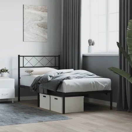 Bed frame with black metal headboard 90x200 cm by , Beds and slatted bases - Ref: Foro24-372270, Price: 58,90 €, Discount: %