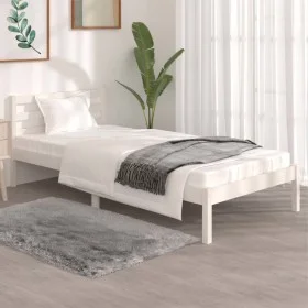 Solid white pine wood bed frame 90x190 cm by , Beds and slatted bases - Ref: Foro24-810396, Price: 71,54 €, Discount: %