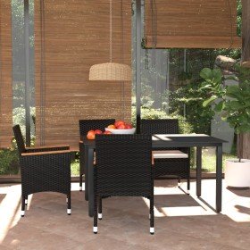 Juego muebles jardín 5 pzas con cojines ratán sintético negro Juego muebles jardín 5 pzas con cojines ratán sintético negro