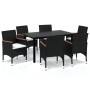 Set de comedor de jardín 7 pzas y cojines ratán sintético negro