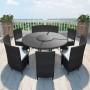 Set comedor de jardín 7 piezas y cojines ratán sintético negro