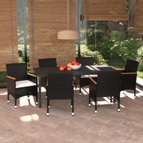 Set de comedor de jardín 7 pzas y cojines ratán sintético negro