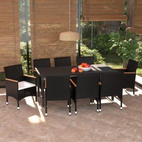 Set de muebles de jardín 9 pzas y cojines ratán sintético negro Set de muebles de jardín 9 pzas y cojines ratán sintético negro