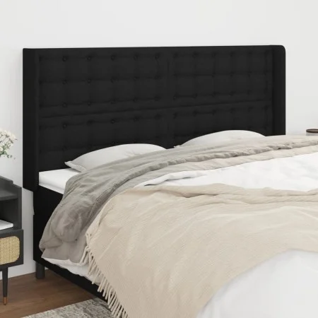 Cabecero con orejas de tela negro 203x16x118/128 cm de , Cabeceros y pies de cama - Ref: Foro24-3120038, Precio: 154,72 €, De...