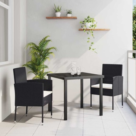 Conjunto de Comedor de Jardín con cojín 3 pcs Negro Poliratán