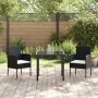 Conjunto de Comedor de Jardín con cojín 3 pcs Negro Poliratán