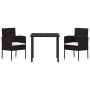 Conjunto de Comedor de Jardín con cojín 3 pcs Negro Poliratán