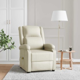 Sillón de masaje de cuero sintético blanco crema