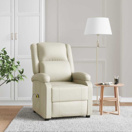 Sillón de masaje de cuero sintético blanco crema