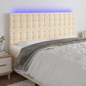 Headboard with LED lights cream fabric 160x5x118/128 cm by , Headboards and footboards - Ref: Foro24-3122869, Price: 131,43 €...