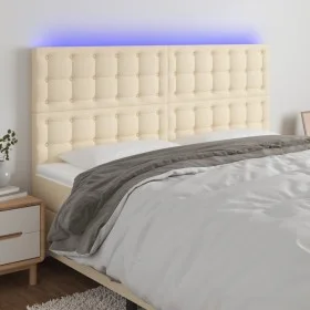 Headboard with LED lights cream fabric 160x5x118/128 cm by , Headboards and footboards - Ref: Foro24-3122869, Price: 129,06 €...