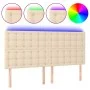 Headboard with LED lights cream fabric 160x5x118/128 cm by , Headboards and footboards - Ref: Foro24-3122869, Price: 129,06 €...