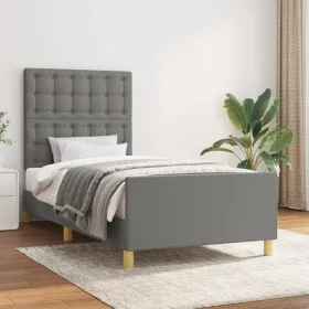 Bed frame with headboard in dark gray fabric 80x200 cm by , Beds and slatted bases - Ref: Foro24-3125334, Price: 169,82 €, Di...