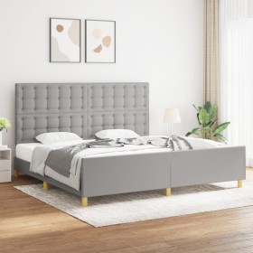 Estructura de cama con cabecero de tela gris claro 200x200 cm