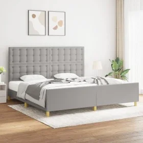 Light gray fabric bed frame with headboard 200x200 cm by , Beds and slatted bases - Ref: Foro24-3125405, Price: 240,52 €, Dis...