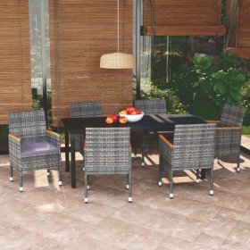 Set de muebles jardín 7 pzas con cojines ratán sintético gris