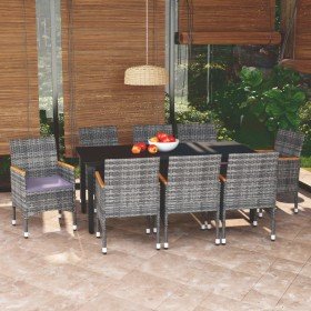 Set de muebles jardín 9 pzas con cojines ratán sintético gris