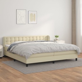 Cama box spring con colchón cuero sintético crema 200x200 cm