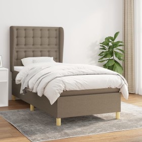 Cama box spring con colchón tela gris taupe 90x200 cm