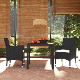 Set de comedor de jardín 3 pzas y cojines ratán sintético negro