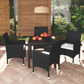 Juego muebles jardín 5 pzas con cojines ratán sintético negro