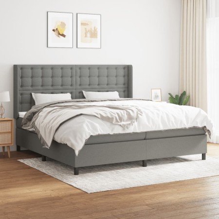 Cama box spring con colchón tela gris oscuro 200x200 cm de , Camas y somieres - Ref: Foro24-3131778, Precio: 673,63 €, Descue...