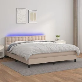 Box spring bed LED mattress cappuccino synthetic leather 180x200cm by , Beds and slatted bases - Ref: Foro24-3134242, Price: ...